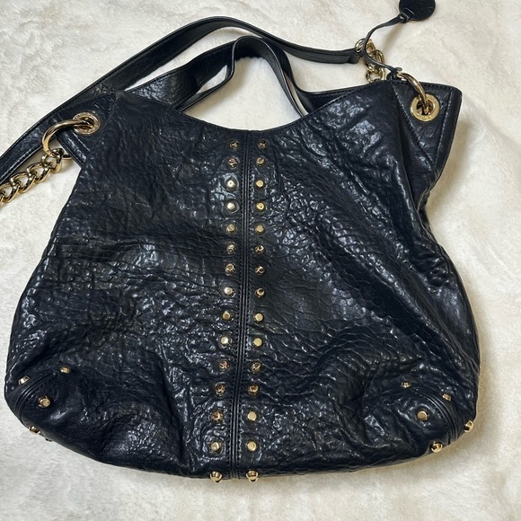 MICHAEL KORS Uptown Astor Black Leather Studded Grommet Shoulder Bag. - Picture 4 of 9
